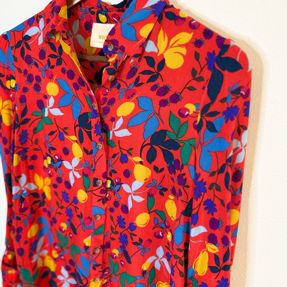 Maeve Anthropologie Fruit Print Blouse Red Citrus Top Size S - Picture 2 of 9